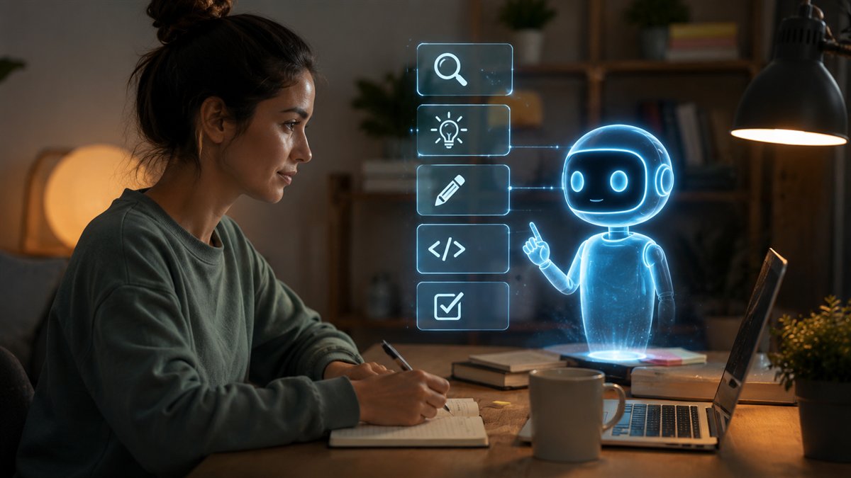 Einsteigerfreundliche Übungsszene am Laptop als Symbol für erste sichere KI-Schritte